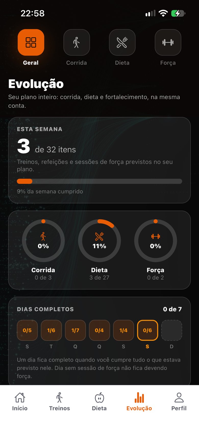 Tela de evolução do app